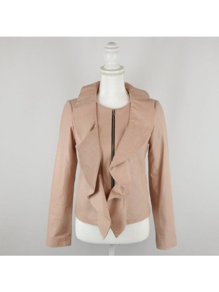 Milly Women's Small Champagne Pink Leather Waterfall Collar Full Zip Jacket